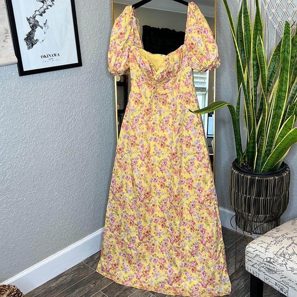 HOUSE OF CB 'Felizia' Butter Print Puff Sleeve Sundress NWT - Picture 3 of 10